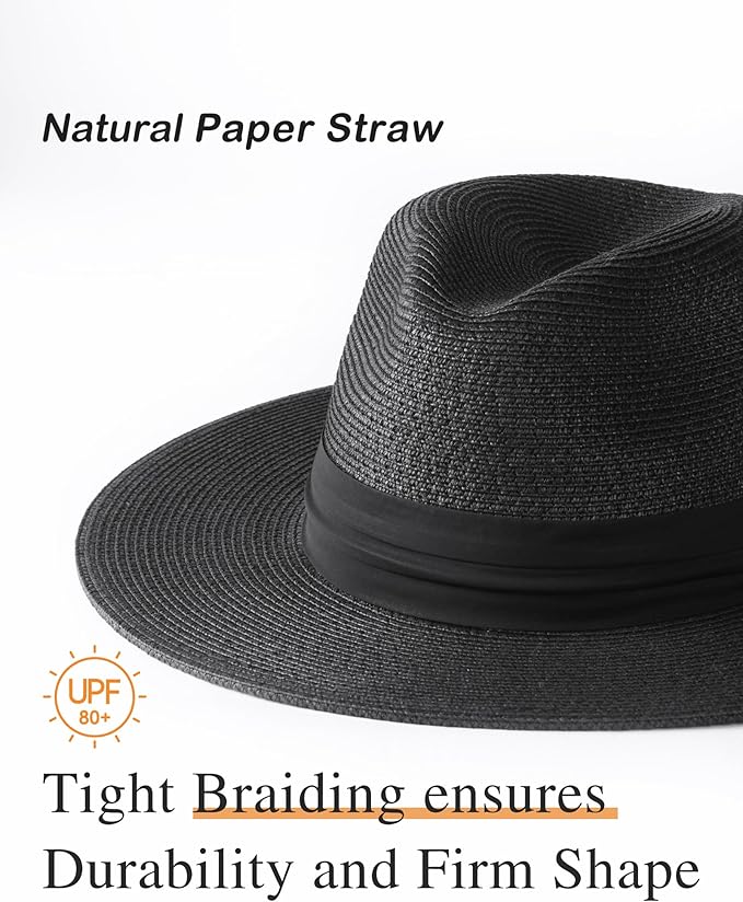 1 FURTALK Panama Hat Sun Hats for Women Men Wide Brim Fedora Straw Beach Hat UV UPF 80+ - Image 1