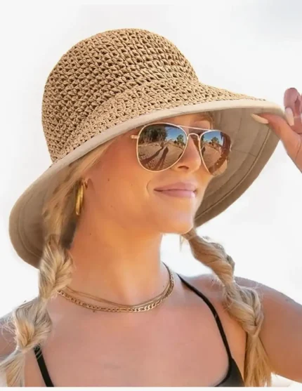 FURTALK Summer Straw Beach Sun Hats for Women UPF 50 Floppy Wide Brim Travel Bucket Hat Foldable Packable