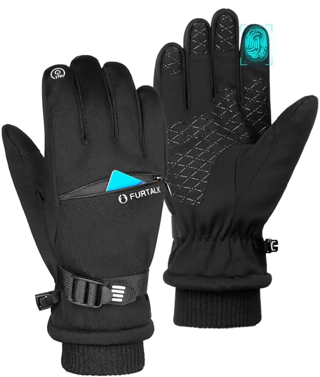 1_副本 FURTALK Winter Gloves for Men Women Polyester Zipper Adjustable Strap Waterproof Windproof Gloves - Image 1