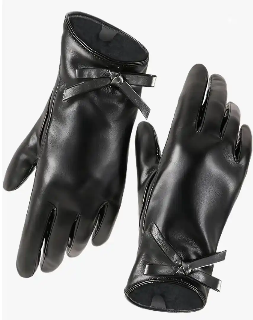 1_副本 FURTALK Winter PU Leather Gloves for Women with Bow-Accent Cold Weather Touchscreen Driving Warm Fleece Lined - Image 1