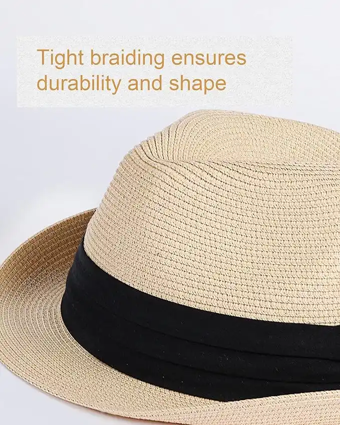 2_副本 FURTALK Fedora Straw Sun Hat for Men Women Foldable Roll Up Short Brim Trilby Hat Panama Beach Hat UPF 80+ - Image 1