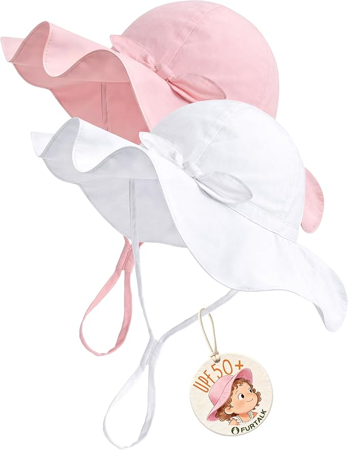 61fH6guFg5L._AC_SX679 FURTALK Baby Sun Hat Toddler Beach Hats with UPF 50+ Sun Protection Wide Brim Girls Bucket Hat - Image 1