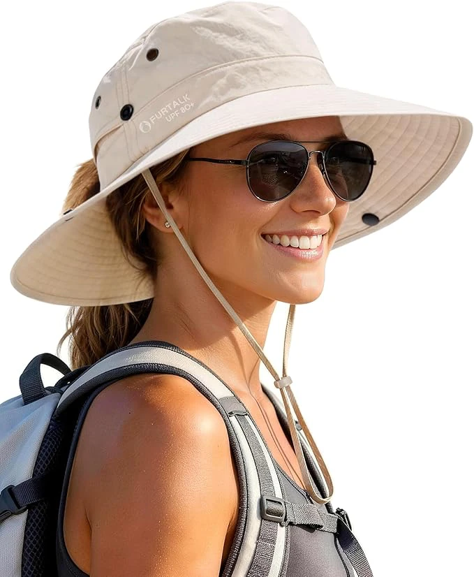 71DGeRjGQYL._AC_SX679 FURTALK Sun Hats for Women with Ponytail Hole Wide Brim Beach Bucket Hat UPF 50+ Fishing Hiking Outdoor Hats - Image 1