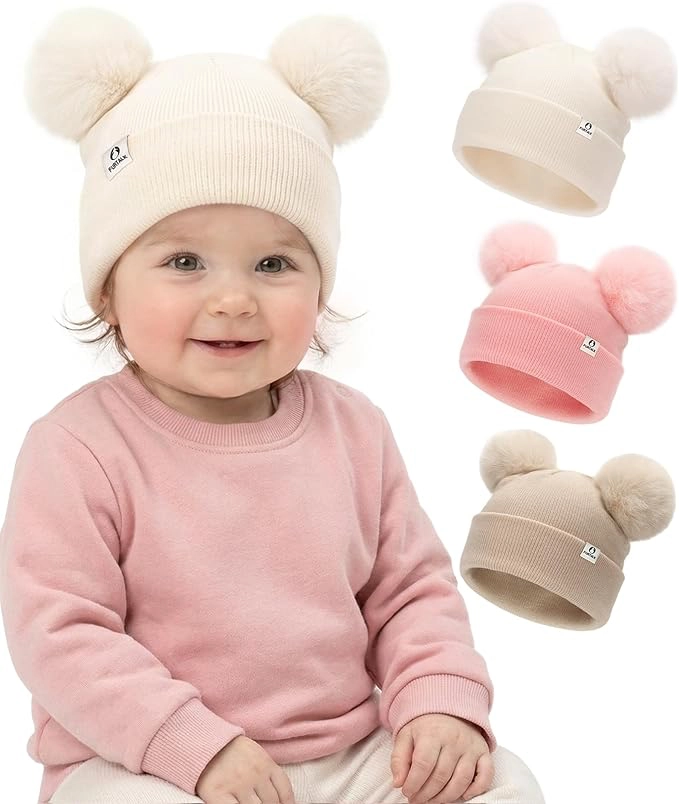 71HnzIPoICL._AC_SX679 FURTALK Baby Beanie Infant Newborn Toddler Winter Hat Double Pom Pom Warm Knit Cap for Girls Boys - Image 1