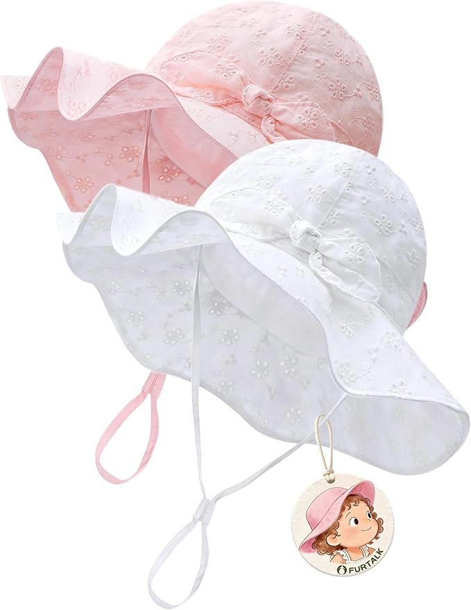 71N7jCYum1L._AC_SX679 FURTALK Sun Hat for Baby Girls Toddler Summer Beach Hats with Wide Brim Cotton Sun Protection Travel Essentials - Image 1