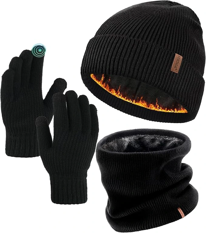 71kDdSgwYXL._AC_SX679 FURTALK Winter Knit Beanie Hat Sacrf Touch Screen Gloves Set Soft Fleece Lining Warm Beanie Unisex Winter Set - Image 1