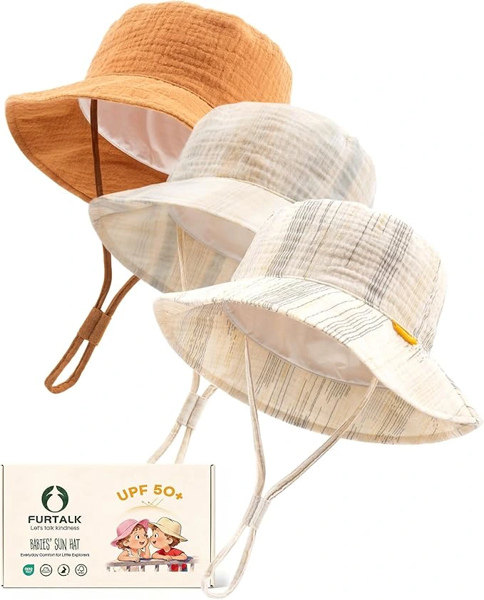71nILOQDDlL._AC_SX679 FURTALK Baby Sun Hat Muslin Cotton Toddler Bucket Hat for Girls Boys Wide Brim UPF 50+ Summer Beach Hats - Image 1