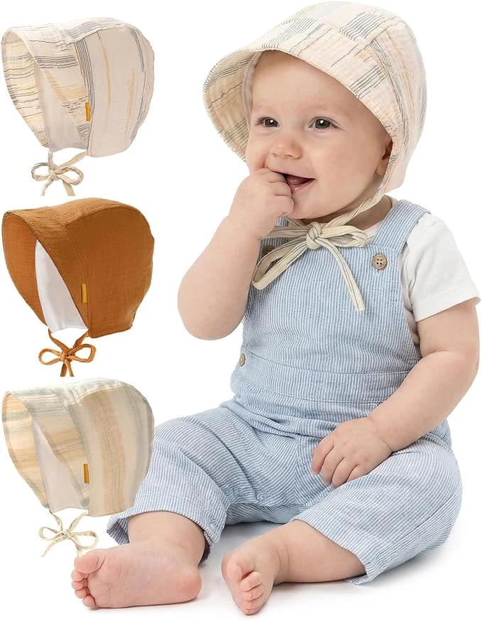 71nSsXJzO0L._AC_SX679 FURTALK Baby Bonnet Muslin Cotton Soft Adjustable Chin Strap for Infant Boys Girls - Image 1
