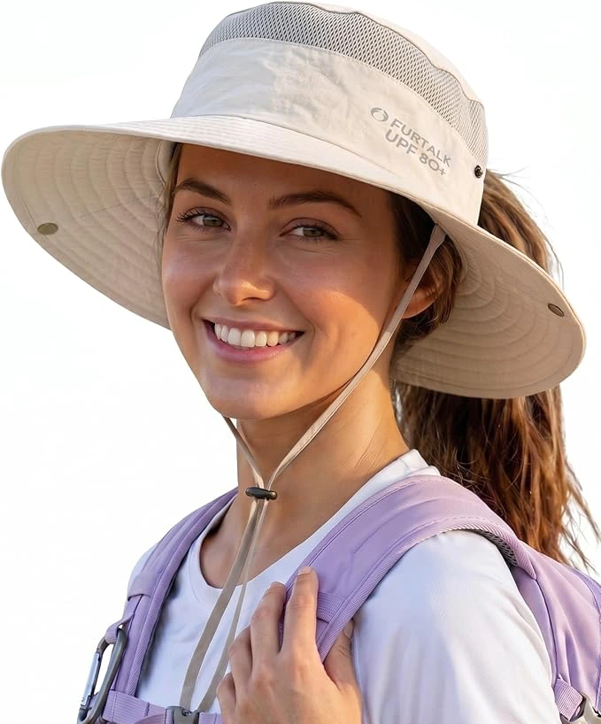 71yOype3v5L._AC_SX679 FURTALK Sun Hats for Women with Ponytail Hole Beach Hiking Summer Wide Brim Outdoor UV Protection Packable Bucket Safari Hat - Image 1
