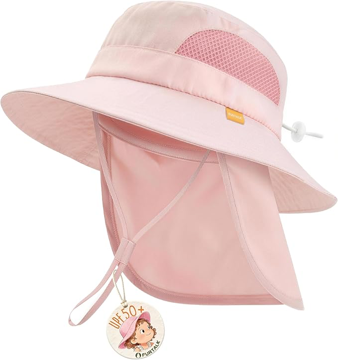 71zhqMyiqTL._AC_SX679 FURTALK Baby Toddler Sun Hat Bucket Hat with Neck Flap Wide Brim Hats Beach Vacation Essentials - Image 1