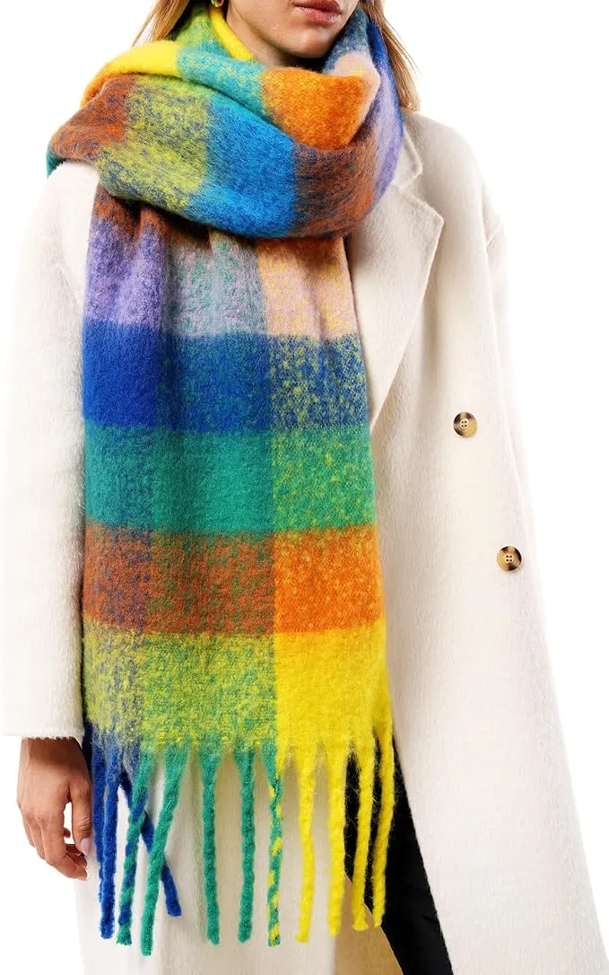 81Rq14l+IML._AC_SX679 FURTALK Winter Scarf for Women, Oversized Plaid Chunky Thick Blanket Scarves Warm Colorful Cold Weather Long Wrap - Image 1