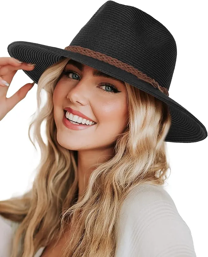 81tUEe37BAL._AC_SX679 FURTALK Sun Hats for Women Summer Wide Brim UV UPF 80+ Panama Fedora Foldable Packable Straw Beach Hat - Image 1
