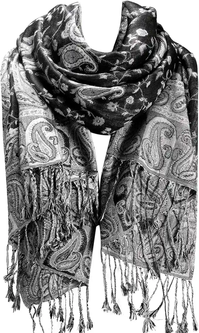 9167yVEAi5L._AC_SX679 FURTALK Reversible Paisley Pashmina Shawl Wraps for Women Soft Exotic Indian Rave Scarf for Evening Dress Festival Scarves - Image 1