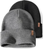 FURTALK Beanies Hats Men Women Unisex Cuffed Winter Hat Plain Warm Beanies Skull Cap 2 Pack