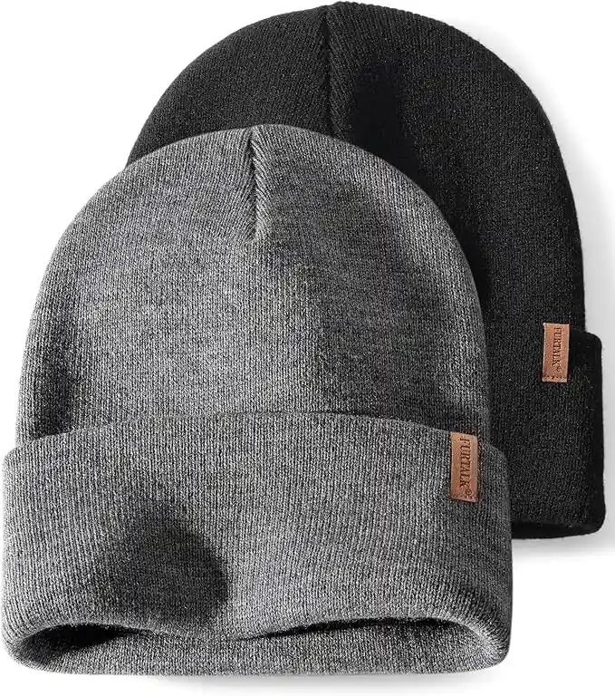 91sjwKQJiNL._AC_SX679 FURTALK Beanies Hats Men Women Unisex Cuffed Winter Hat Plain Warm Beanies Skull Cap 2 Pack - Image 1